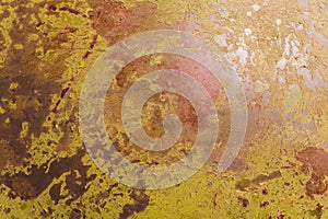 green rusty iron grunge background. Old rusted and corroded metal plate.