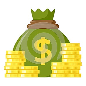 Green Sack of Money & Coins Flat Icon photo