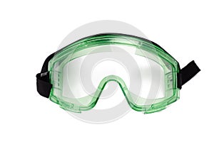 Green safety glasses isolated on a white background. industrial protective wear