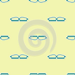 Green Safety goggle glasses icon isolated seamless pattern on yellow background. Vector Illustration