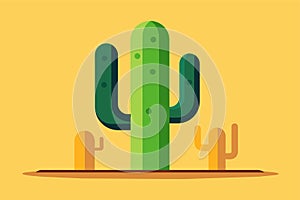 A green saguaro cactus stands tall in the arid desert landscape, Saguaro cactus Customizable Disproportionate Illustration