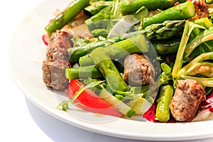 Green salad with asparagus and Italian Salsiccia photo