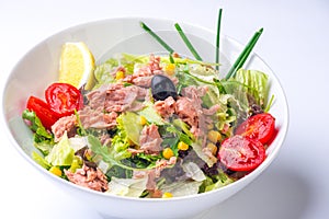 Green salad with sea food ingredients.