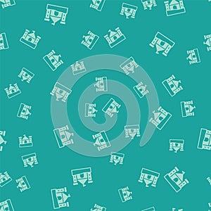 Green Sand castle icon isolated seamless pattern on green background. Vector