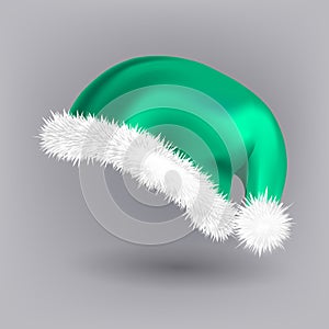 Green Santa Hat Vector. Party Icon. Head Background. Holiday Icon. Santa Claus Holiday Green And White Cap. Winter