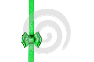 Green satin ribbon tied in a bow isolated on white