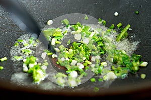 Green Scallion frying photo