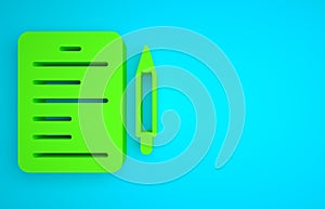 Green Scenario icon isolated on blue background. Script reading concept for art project, films, theaters. Minimalism
