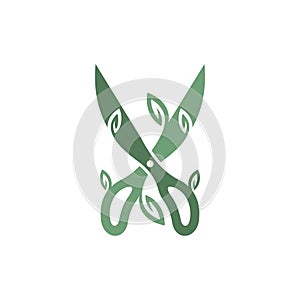 green scissors leaf vector design template, suitable logo for your company