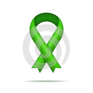 Zelený skolióza stuha.  trojrozměrný ikona povědomí intelektuální a duševní. rakovina a nemoci. dobročinnost 