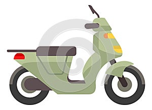 Green scooter side view. Moped bike icon