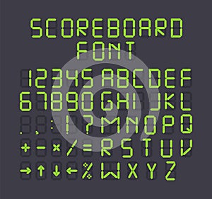 Green scoreboard alphabet. Can be used as sport match board, airport timetable, digital terminal font, led indicator