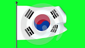 Green screen 3D Illustration of The flag of South Korea, the Taegukgi, has three parts