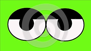 Green screen cartoon animation of glancing eyes