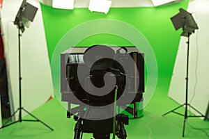 Green screen chroma key background modern tv studio setup