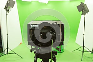 Green screen chroma key background modern tv studio setup