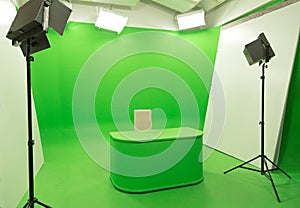 Green screen chroma key background modern tv studio setup