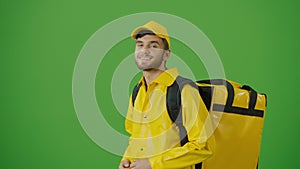 Green Screen Food Delivery Person and With a Thermal Backpack