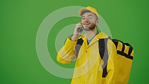 Green Screen Food Delivery Person and With a Thermal Backpack