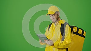 Green Screen Food Delivery Person and With a Thermal Backpack