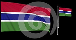 Green screen Gambia two flags waving gambian flagpole animation 3d chroma key