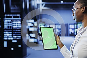 Green screen tablet monitors data center