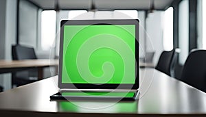 Green Screen Tablet on a Table in an Office