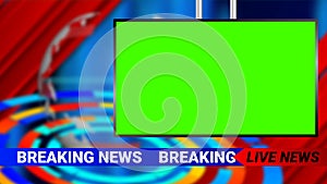 green screen television on breaking news background