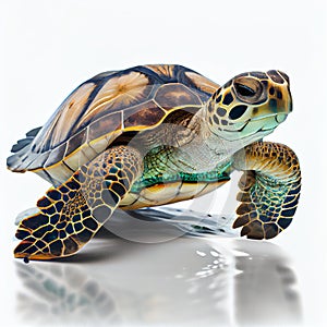 Green Sea Turtle isolated on white background. Generative AI