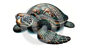 Green sea turtle isolated on a white background, generative AI