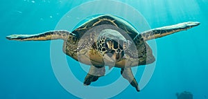 A green sea turtle on the reefs in Maui