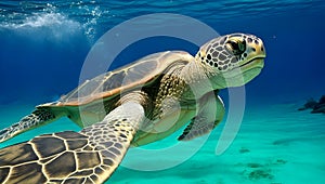 Green sea turtle swimming. Reptiles and Amphibians