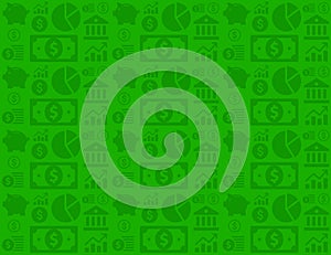 Green seamless financial business background pattern with money icons
