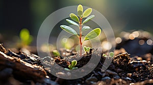 Green seedling illustrating concept of new life and growing from small seed