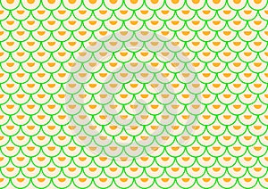 Green semi-arches filled with orange semi-circles offset placed