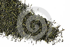 Green sencha tea isolated on white background