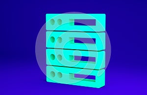 Green Server, Data, Web Hosting icon isolated on blue background. Minimalism concept. 3d illustration 3D render