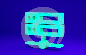 Green Server, Data, Web Hosting icon isolated on blue background. Minimalism concept. 3d illustration 3D render