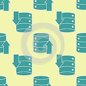 Green Server, Data, Web Hosting icon isolated seamless pattern on yellow background. Vector Illustration