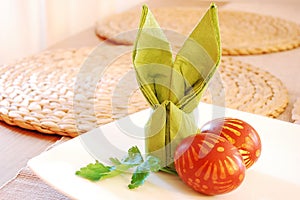 Green servette bunny and easter eggs