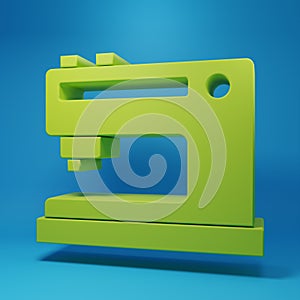 Green Sewing machine icon isolated on blue background. Minimalism concept. 3D render illustration