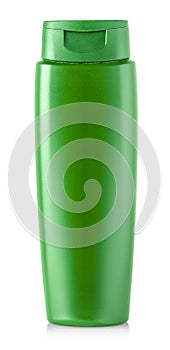 Green shampoo bottle Isolated on white background with clipping path