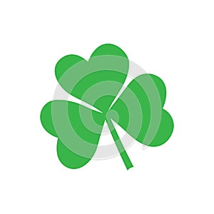 Green shamrock clover vector icon. St Patrick day symbol, leprechaun leaf sign. Shamrock clover isolated on white, flat decorative