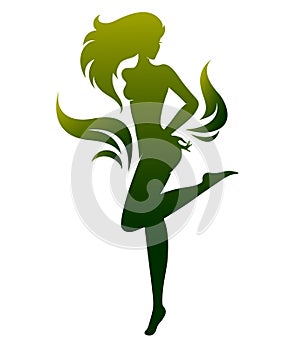 Green shape of beautiful woman icon cosmetic and spa, logo women on white background,