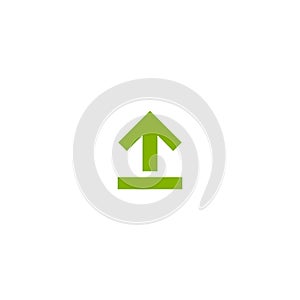 Green sharp arrow up. icon isolated on white. Upload icon.