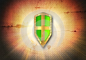 Green shield on the dark background