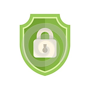 Green shield presenting secure padlock icon for data protection