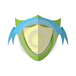 green shield protection emblem blue ribbon shadow