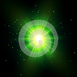 Green Shine Starburst Flare Flash with Star Dust Vector Radiant Star