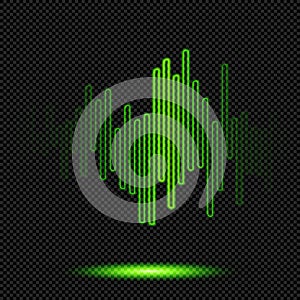 Green Shining Hi Tech Sinusoid on Transparent Background Vector Glowing HUD Futuristic Electrical Graph Design